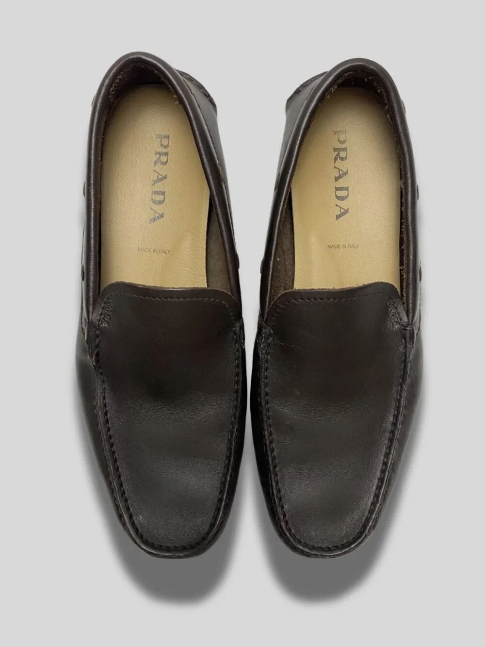 Prada Brown Leather Driving Loafers Size 9